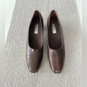 Vintage Munro American Brown Leather Square Toe Pumps Heels Size 9.5N